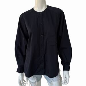 Micaela Greg Cotton Button Down Shirt/Blouse, Medium, Dark Navy